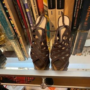 37 Prada cage suede brown heels